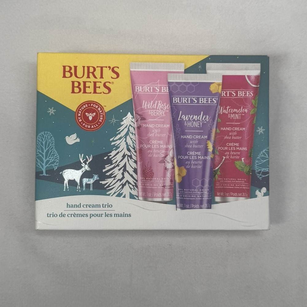 Burt's Bees Hand Cream Trio Gift Set Wild Rose Lavender Watermelon Set of 3 New